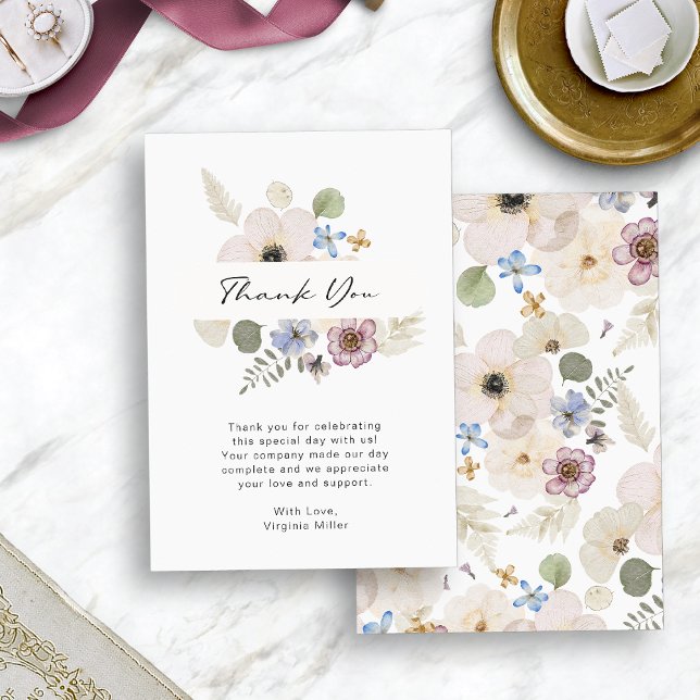 Moderne florale Hochzeitswohnung Dankeschön Karte (Modern Floral Wedding Flat Thank You Card by Painted Paperie
)