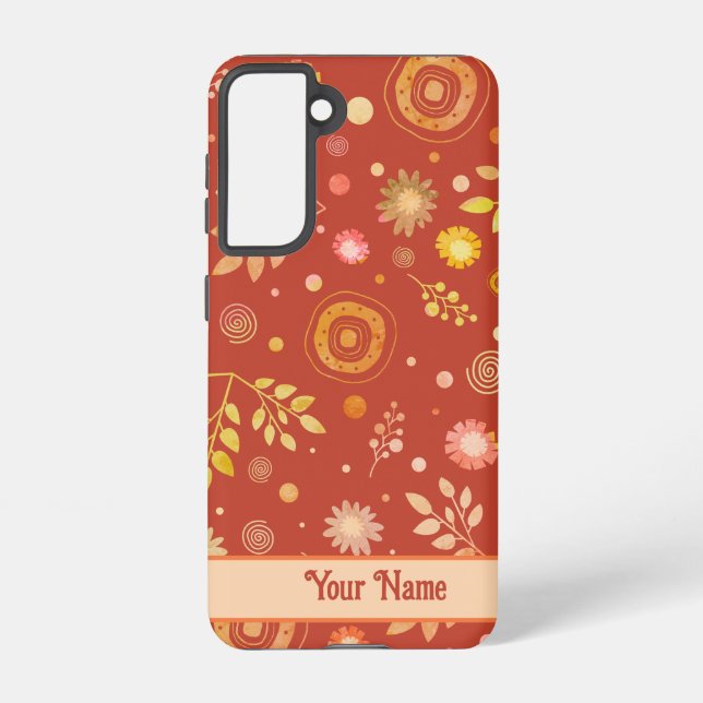 Moderne florale Inspirivity Orange Fun Abstrakt Samsung Galaxy Hülle (Rückseite)