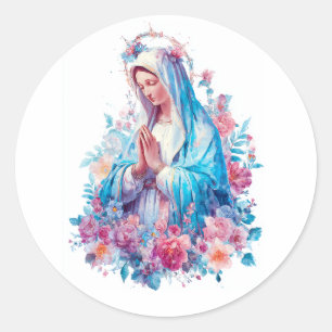 Moderne florale Jungfrau Maria religiös katholisch Runder Aufkleber