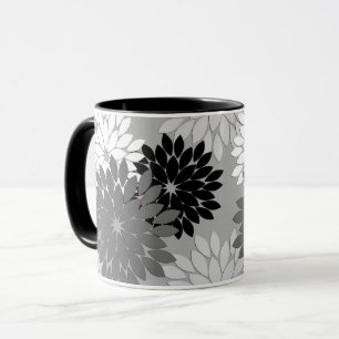 Moderne Florale Kimono-Druck, Grau, Schwarz und We Tasse