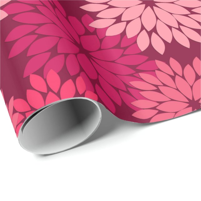 Moderne florale Kimono Print, Coral Pink & Burgund Geschenkpapier (Rolleneckpunkt)