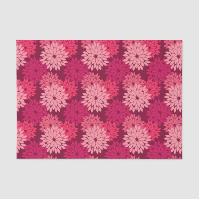 Moderne florale Kimono Print, Coral Pink & Burgund Seidenpapier (Vorderseite)
