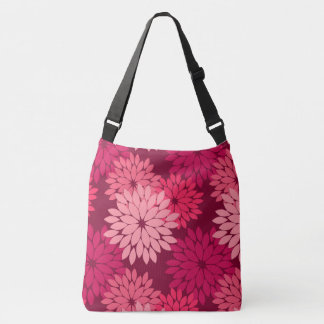 Moderne florale Kimono Print, Coral Pink & Burgund Tragetaschen Mit Langen Trägern