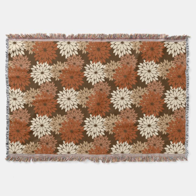 Moderne florale Kimono Print, Dunkelbraun und Tan Decke (Vorderseite)