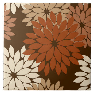 Moderne florale Kimono Print, Dunkelbraun und Tan Fliese
