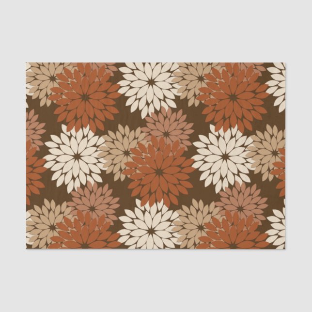 Moderne florale Kimono Print, Dunkelbraun und Tan Seidenpapier (Vorderseite)