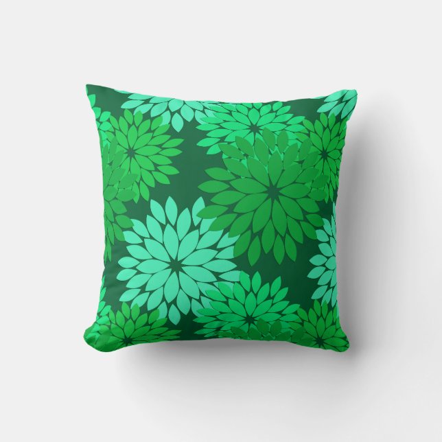 Moderne florale Kimono Print, Emerald und Jade Gre Kissen (Vorderseite)