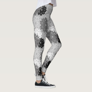 Moderne florale Kimono Print, grau, schwarz und we Leggings