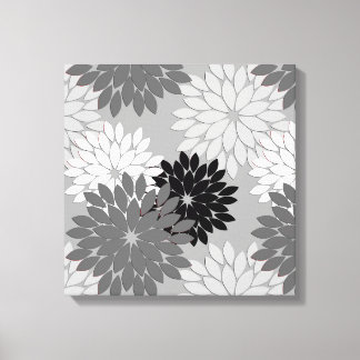 Moderne florale Kimono Print, grau, schwarz und we Leinwanddruck