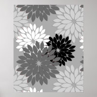 Moderne florale Kimono Print, grau, schwarz und we
