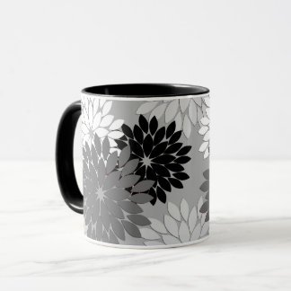 Moderne florale Kimono Print, grau, schwarz und we Tasse