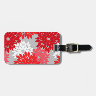 Moderne florale Kimono Print, Korallenrot und Grau Gepäckanhänger