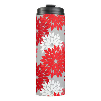 Moderne florale Kimono Print, Korallenrot und Grau Thermosbecher