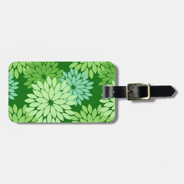 Moderne florale Kimono Print, Limettengrün Gepäckanhänger (Vorderseite horizontal)