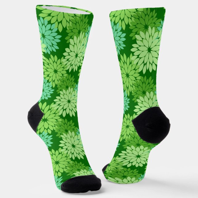 Moderne florale Kimono Print, Limettengrün Socken (Gewinkelt)