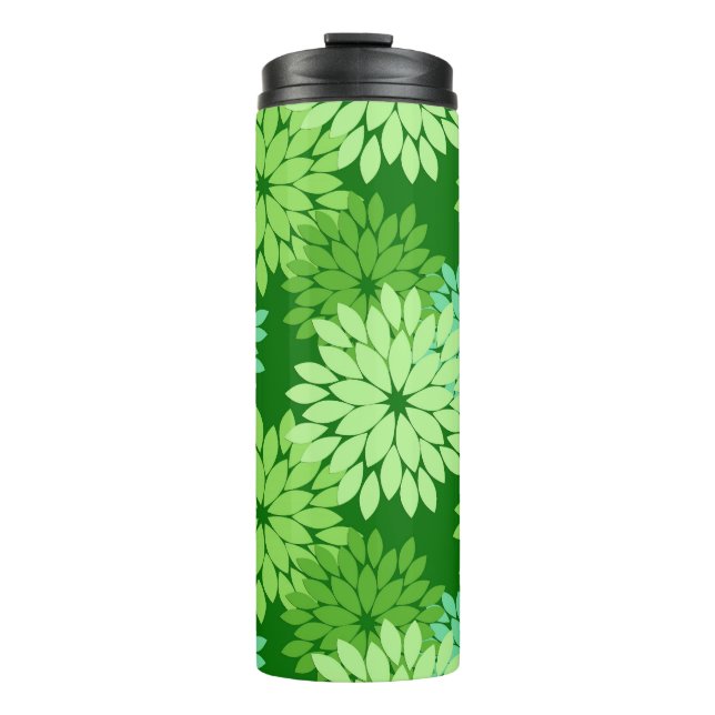 Moderne florale Kimono Print, Limettengrün Thermosbecher (Vorderseite)