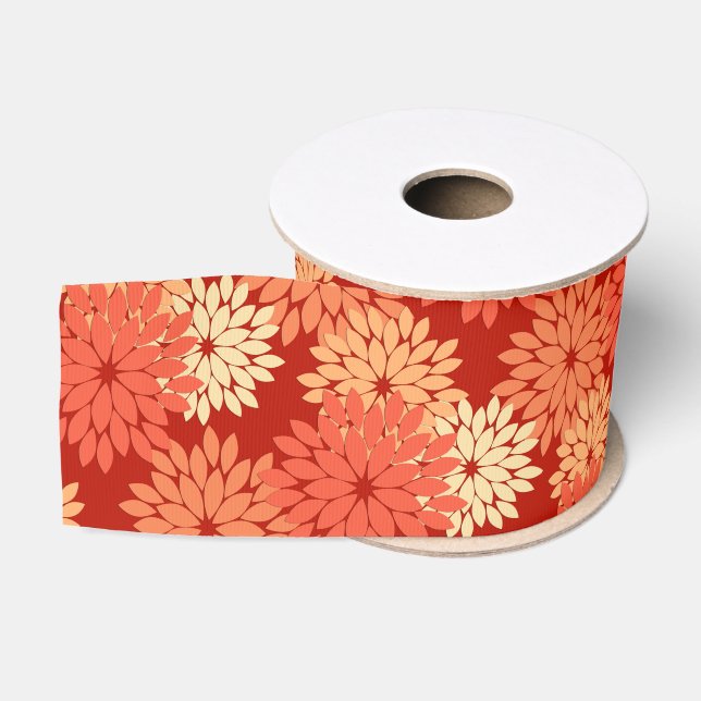 Moderne florale Kimono Print, Mandarin Orange Ripsband (Spule)