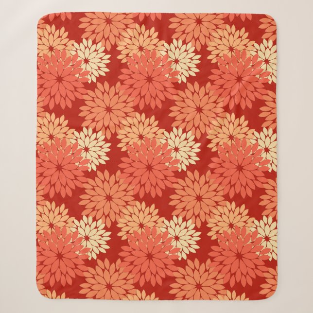 Moderne florale Kimono Print, Mandarin Orange Sherpadecke (Vorderseite)