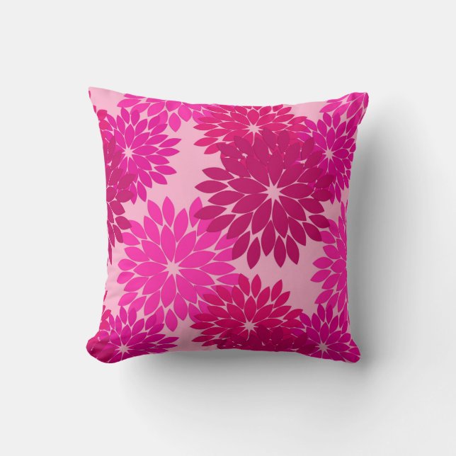 Moderne florale Kimono Print, Rosa, Fuchsia und We Kissen (Vorderseite)