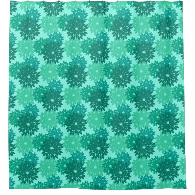 Moderne florale Kimono Print, Türkis, Aquamarin &  Duschvorhang (Vorderseite)