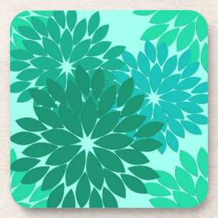 Moderne florale Kimono Print, Türkis, Aquamarin & Getränkeuntersetzer