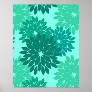 Moderne florale Kimono Print, Türkis, Aquamarin & Poster