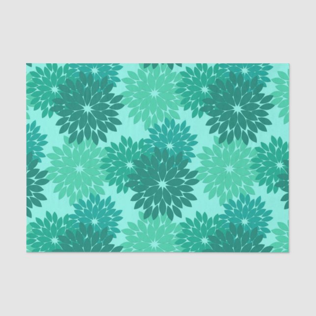 Moderne florale Kimono Print, Türkis, Aquamarin &  Seidenpapier (Vorderseite)