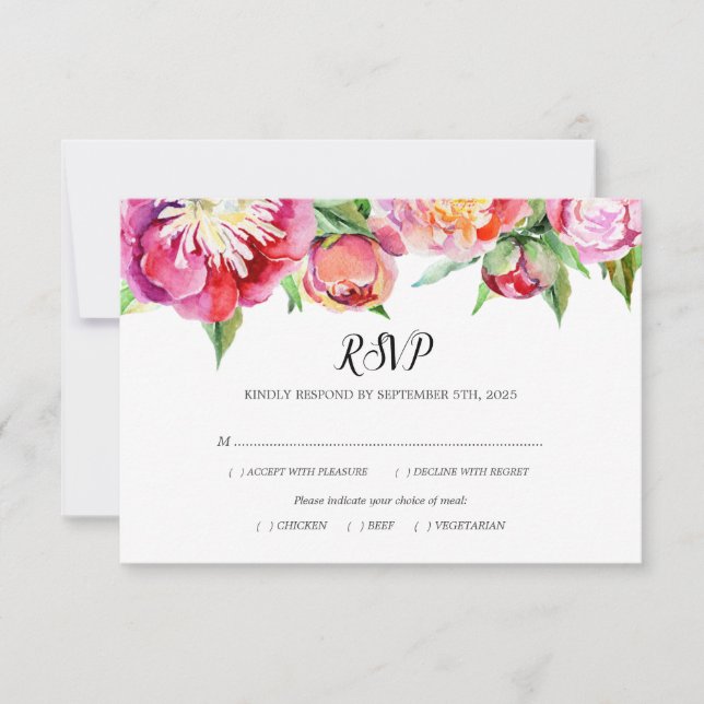 Moderne florale Korallenfeier Hochzeit RSVP Karte (Vorderseite)