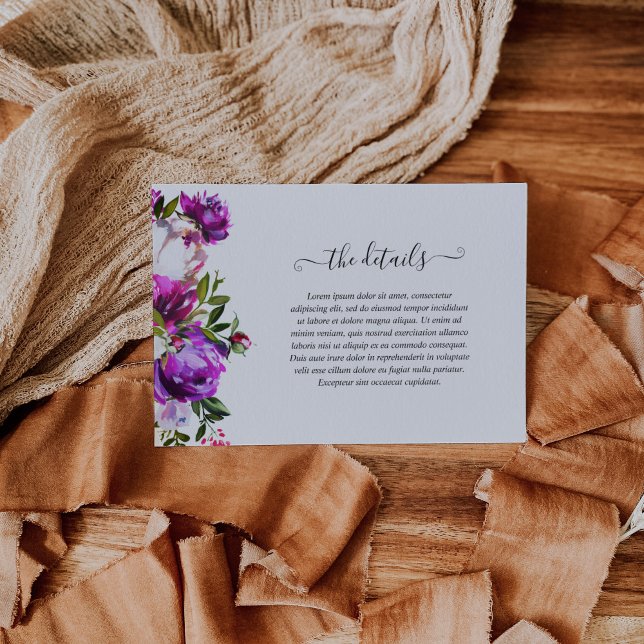 Moderne, florale Lebensfreude, muffige Lila Hochze Begleitkarte (Von Creator hochgeladen)