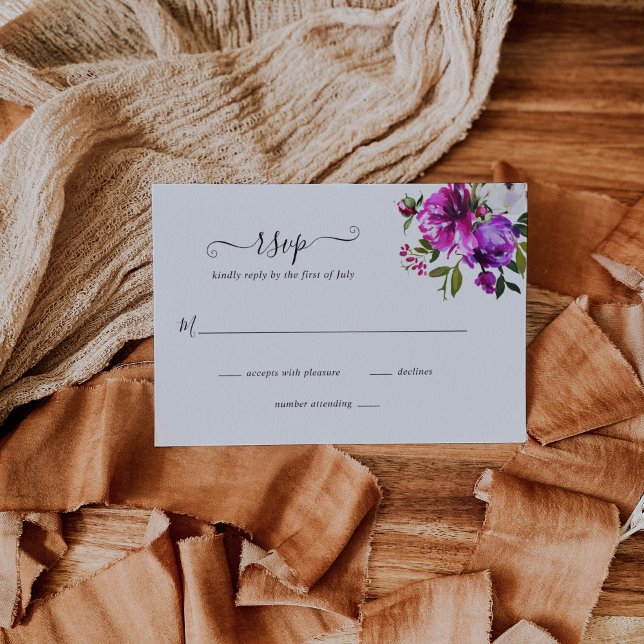 Moderne, florale Lebensfreude, muffige Lila Hochze RSVP Karte (Von Creator hochgeladen)