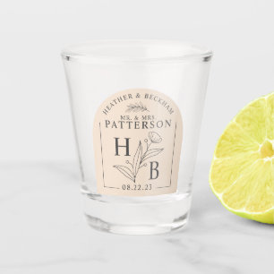 Moderne florale Lorbeer-Hochzeits-Shotglas Schnapsglas
