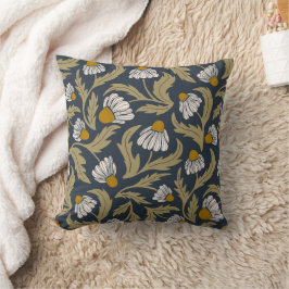 Moderne florale marineblaue Sonnenhüte und Gänsebl Kissen