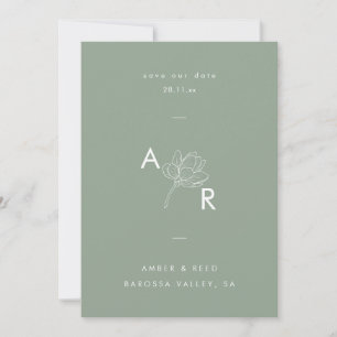 Moderne Florale Monogramm Eleganz Einfach Staubgrü Save The Date