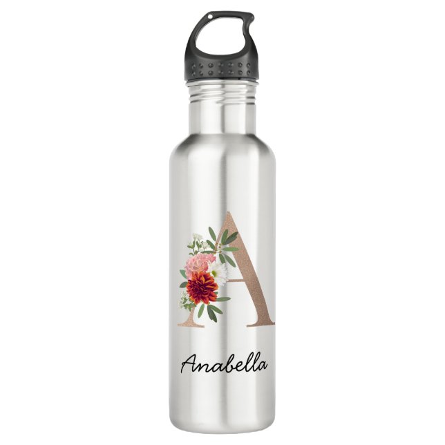 Moderne florale Monogramm Letter A Edelstahlflasche (Vorderseite)