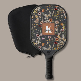 Moderne Florale Monogramm-Name Pickleball Schläger