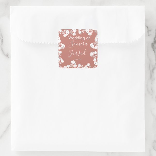 Moderne florale Motif Nuetral Wedding Quadratischer Aufkleber (Tasche)