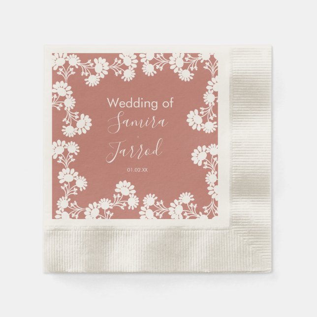 Moderne florale Motif Nuetral Wedding Serviette (Vorderseite)