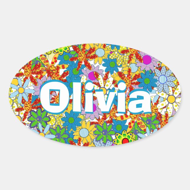 Moderne florale Muster Bright Colors Ovaler Aufkleber (Vorderseite)