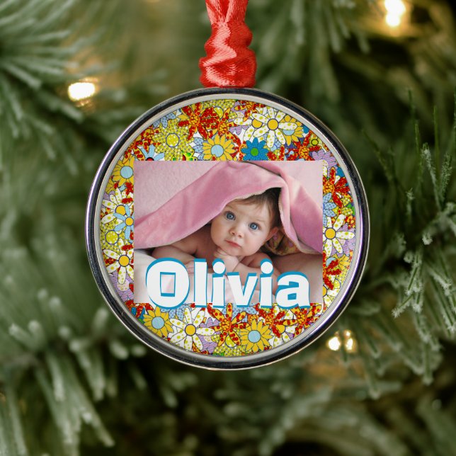 Moderne florale Muster Bright Colors Silbernes Ornament (Baum)