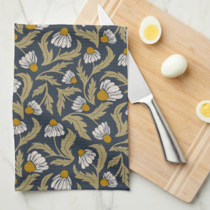Moderne florale Navy-Blau-Kegelblumen-Schwarzäugig Geschirrtuch