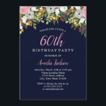 Moderne florale Navy Pink 60. Geburtstag Einladung<br><div class="desc">Hübschere Einladungen zum Geburtstag im Kleinen Bayleigh Store!</div>
