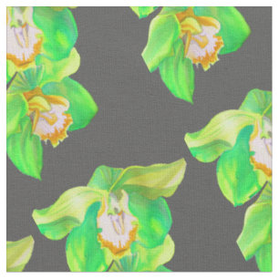 Moderne florale Orchideenlilie, grüne Aquarellkuns Stoff