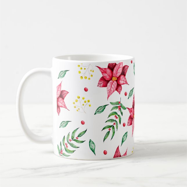 Moderne florale Poinsettia Watercolor Kaffeetasse (Links)