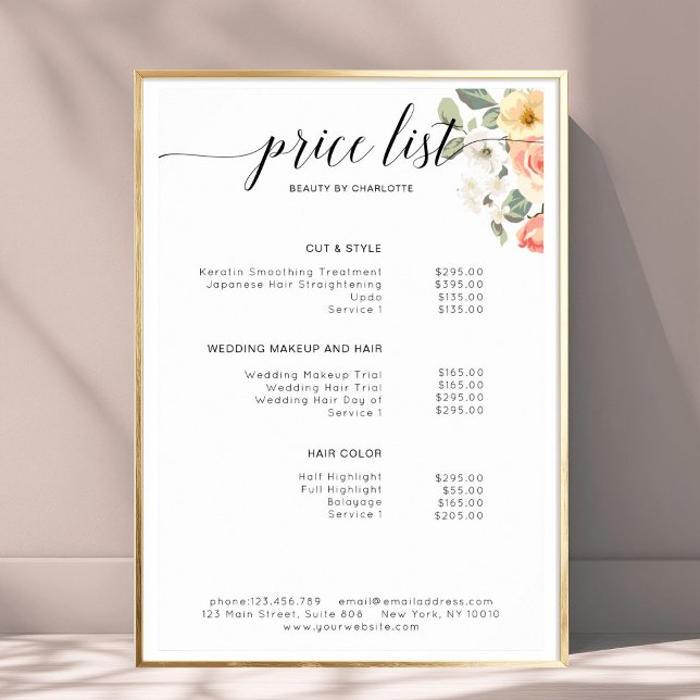 Moderne, florale Preisliste Poster (Modern, floral price list Poster)