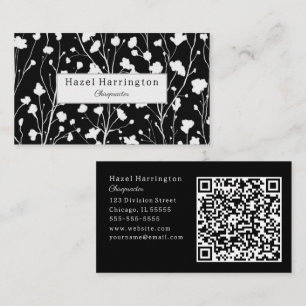 Moderne florale QR-Visitenkarte Schwarz/Weiß Visitenkarte