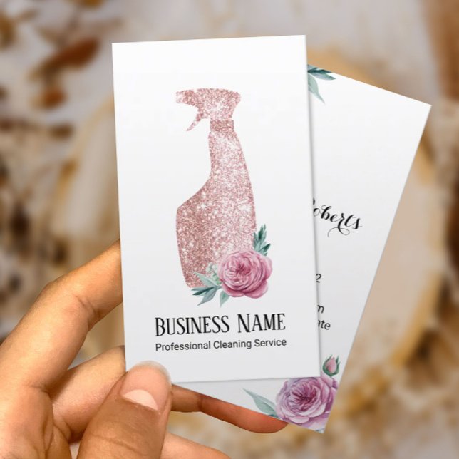 Moderne florale Rose Gold Spray Flasche Reinigung Visitenkarte (Von Creator hochgeladen)
