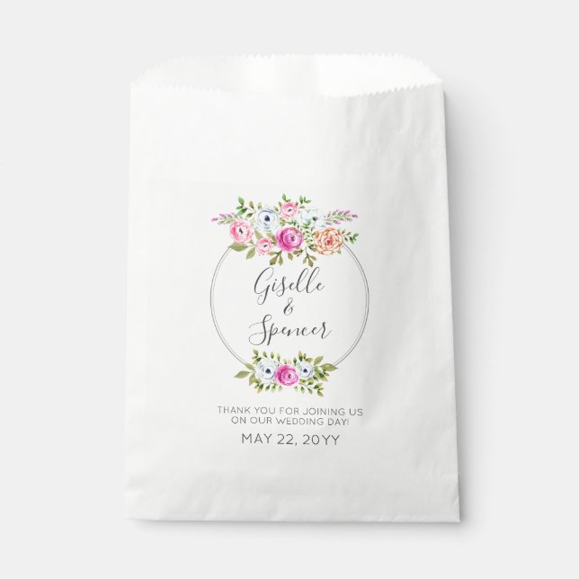 Moderne florale Rose Navy Stripes Hochzeit Geschenktütchen (Vorderseite)