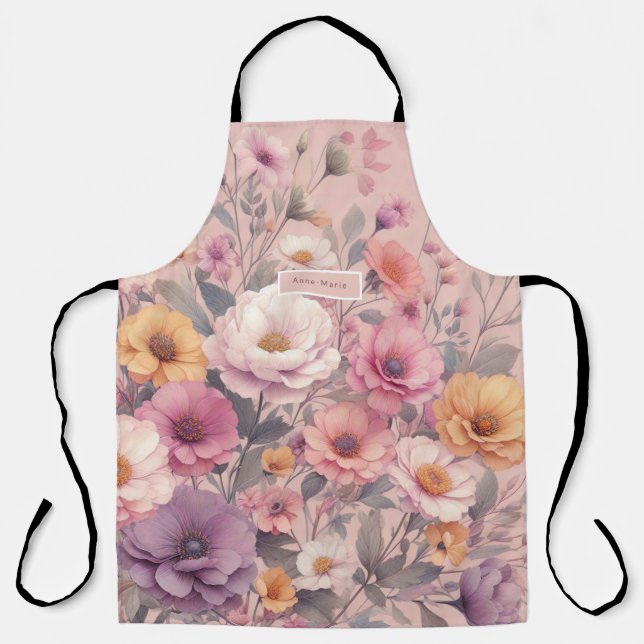 Moderne florale Rose pink mädchenhaft elegant stil Schürze (Vorderseite)