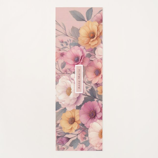 Moderne florale Rose pink mädchenhaft elegant stil Yogamatte (Vorderseite)