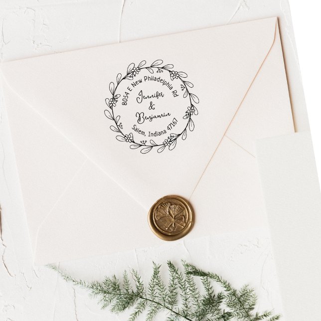 Moderne florale Rücksendeadresse, Paar Gummistempel (Von Creator hochgeladen)